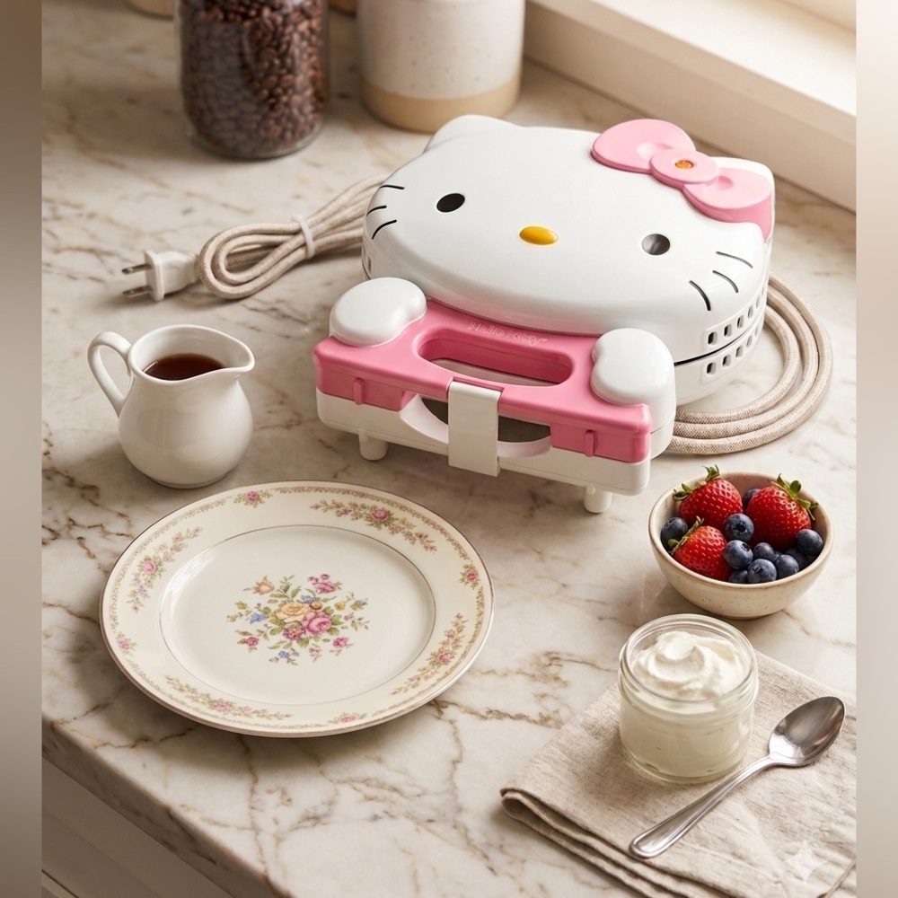 Vintage Hello Kitty Mini Waffle Maker Model KT5221 2004 Sanrio Tested Works